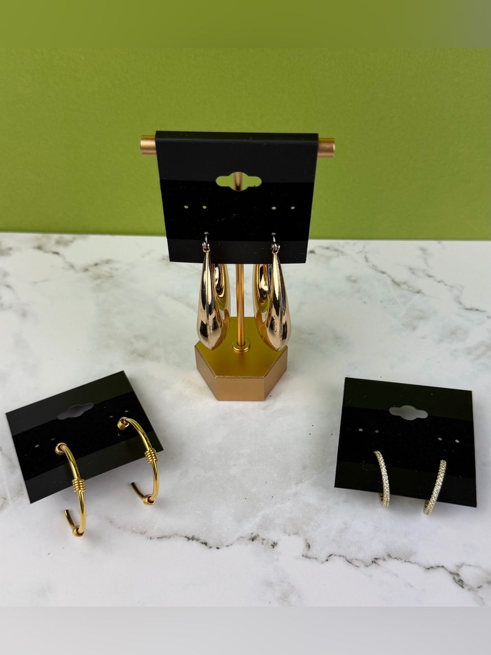 Golden Hour Trio: Chunky, Textured & Pavé Gold Hoop Earring Bundle (Set of 3)